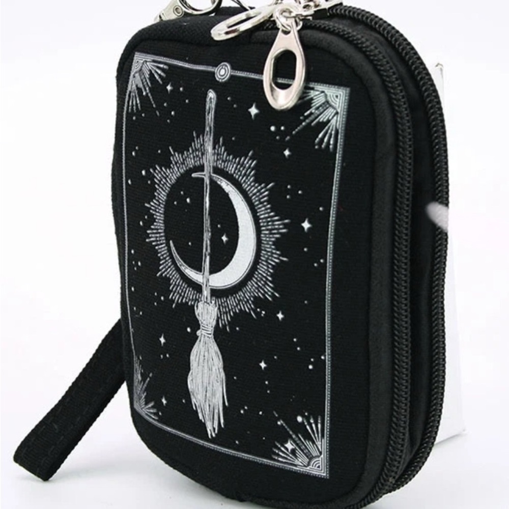 Witches Wristlet.  Canvas. Witchy gothic broom and moon NWT​ - Picture 2 of 2